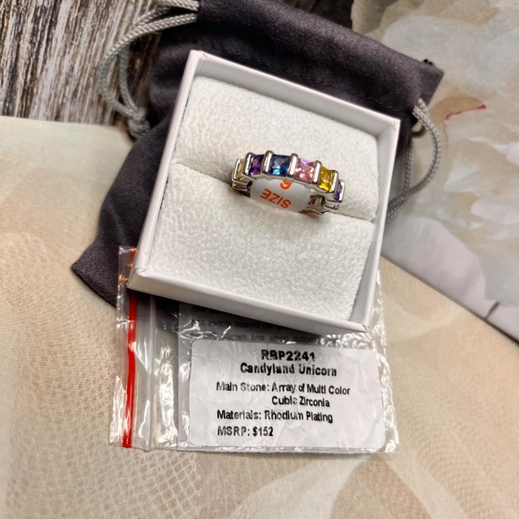 Bomb Party "Candyland Unicorn" Array of Multicolor Cubic Zirconia + Rhodium Plat - Picture 2 of 5